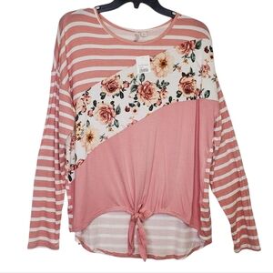 NWT Cato Floral Striped Pink Top Size L